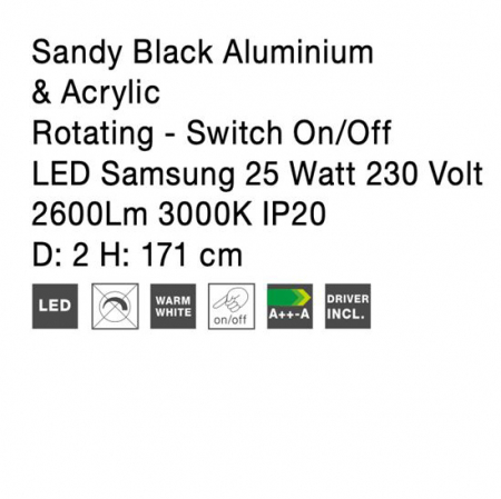 Lampa de podea LED premium neagra Stick rotativa, din metal, 171 cm, 9183251 - Novaluce [6]
