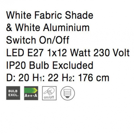 Lampa de podea neagra/alba Tuana, baza metalica, abajur textil, 176 cm, 9180521 - Novaluce [7]