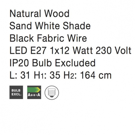 Lampa de podea premium alba Crista, suport din lemn, abajur textil, 164 cm, 40202 - Novaluce [3]