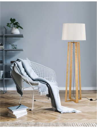 Lampa de podea premium alba Crista, suport din lemn, abajur textil, 167 cm, 60202 - Novaluce [1]