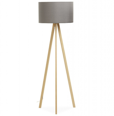 Lampa gri de podea TRIVET cu design modern 3 picioare / lemn / material, FL00350GRNA - Kokoon [1]