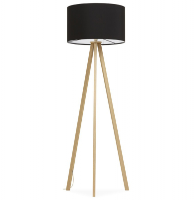 Lampa neagra de podea TRIVET cu design modern 3 picioare / lemn / material, FL00320BLNA - Kokoon [3]