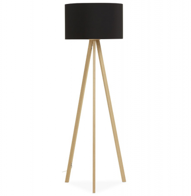Lampa neagra de podea TRIVET cu design modern 3 picioare / lemn / material, FL00320BLNA - Kokoon [1]