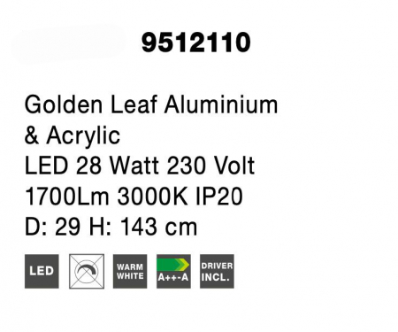 Lampa podea aurie forma eleganta spirala LED Kodey 143 cm, design lux, 9512110 - Novaluce [7]