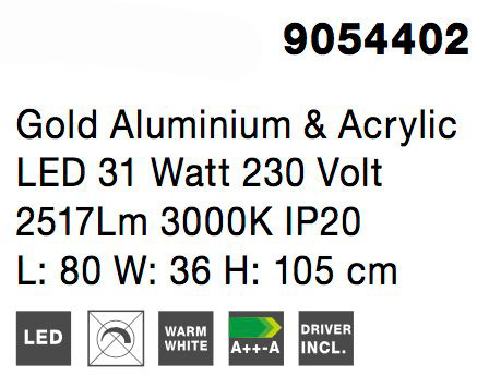 Lampa podea eleganta Wavy 105 cm aurie cu abajur transparent ondulat din acril, LED 31W, 9054402 - Novaluce [5]