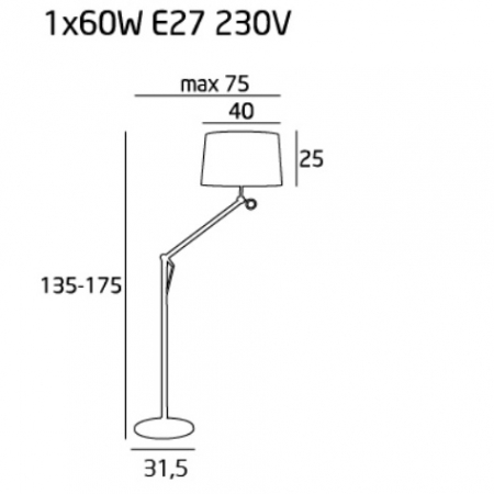 Lampadar alb Kamal 15x40 cm metal/material textil, inaltime reglabila, F0005 - Maxlight [2]