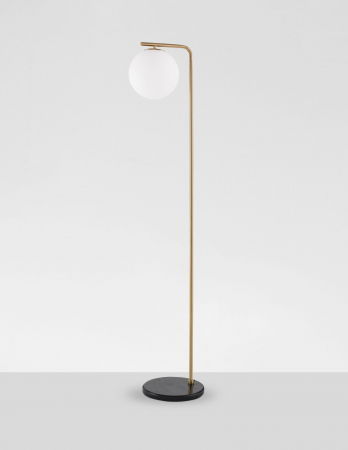 Lampadar auriu Luna 140 cm glob alb sticla, baza marmura neagra, 9136702 - Novaluce [1]
