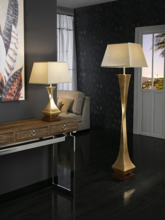 Lampadar auriu/negru de lux Camilo 64 cm baza lemn nuc, abajur textil, 662514 - Schuller [3]