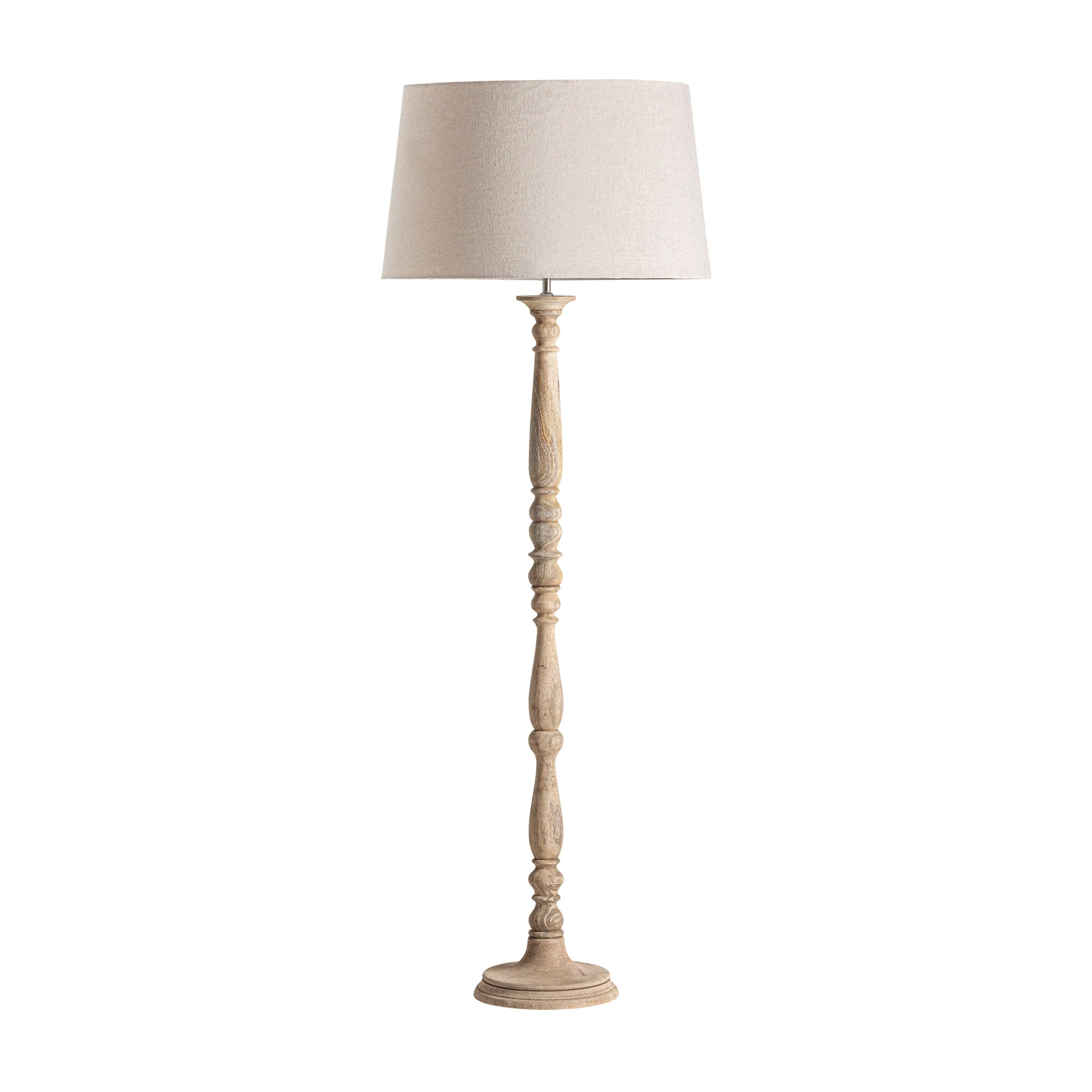 Produse - Lampadar din Bumbac si Lemn de Mango, Maro Deschis, 60x60x169 cm, Stil Rustic - VicalHome 37138