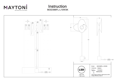 Lampadar Evolution, Aluminiu Negru, 12W, MAYTONI MOD396FL-L10W3K [6]