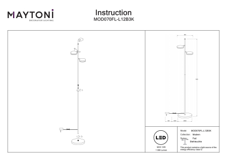 Lampadar Fad, Metal Negru, 12W, MAYTONI MOD070FL-L12B3K [6]