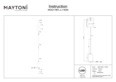 Lampadar Kyoto, Metal Negru, 11W, MAYTONI MOD178FL-L11B3K [2]