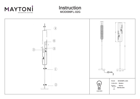 Lampadar Marmo, Metal Alamă, 40W, MAYTONI MOD099FL-02G [1]