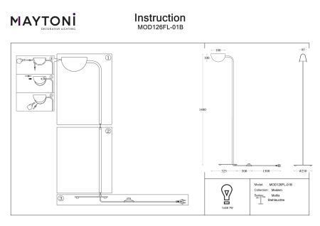 Lampadar Mollis, Metal Negru, 7W, MAYTONI MOD126FL-01B [5]