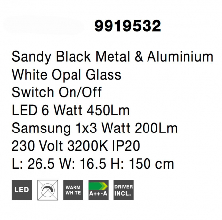 Lampadar negru cu glob alb Esila 150 cm ajustabil cu intrerupator, iluminare LED, sticla/metal, 9919532 - Novaluce [7]