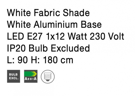Lampadar negru/alb Romil, baza metalica, abajur textil, 9401653 - Novaluce [7]