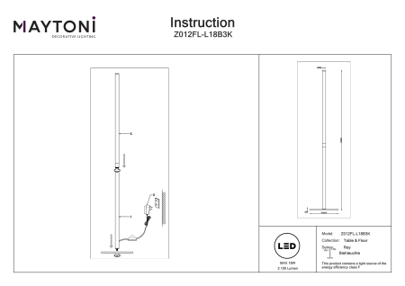 Lampadar Rază, Metal Negru, 18W, MAYTONI Z012FL-L18B3K [5]