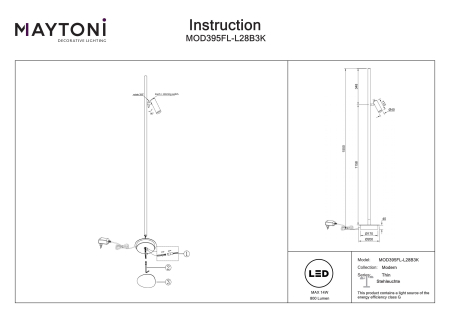 Lampadar Thin, Aluminiu Negru, 14W, MAYTONI MOD395FL-L28B3K [6]