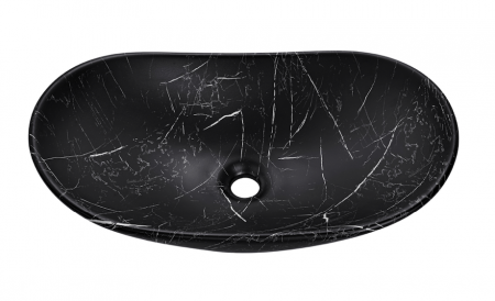 Produse - Lavoar baie ceramic aplicat 60 cm, negru mat, imitatie marmura, Lena COMAD