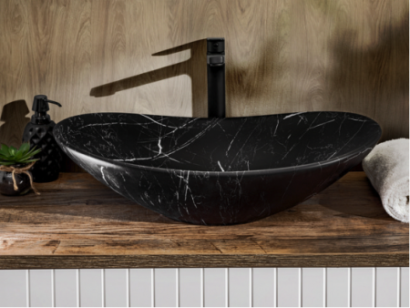 Lavoar baie ceramic aplicat 60 cm, negru mat, imitatie marmura, Lena COMAD [3]