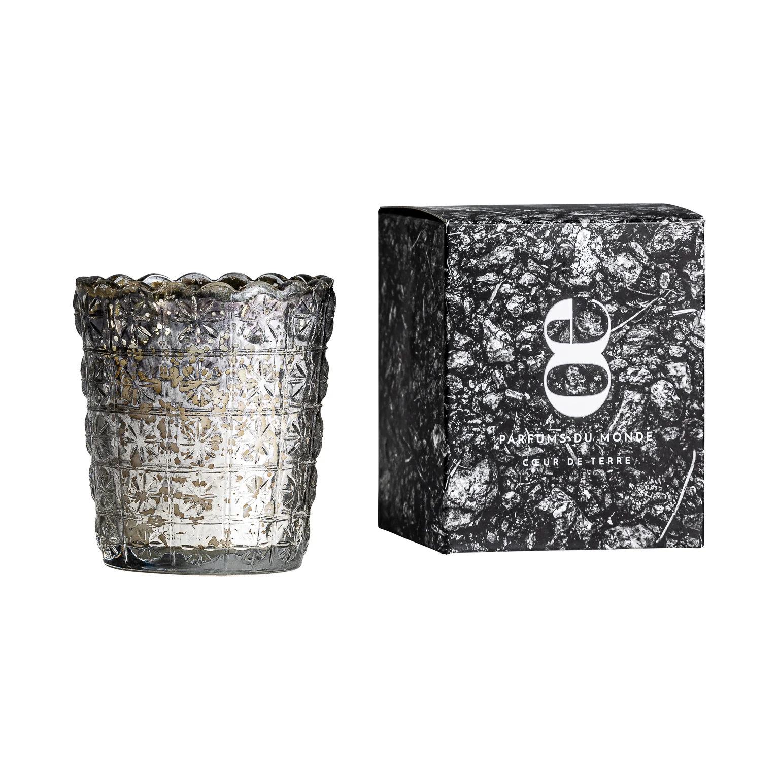 Lumanari decorative - Lumanare Decorativa din Sticla si Ceara, Argintiu, 8x8x9 cm, Stil Clasic - VicalHome 24738