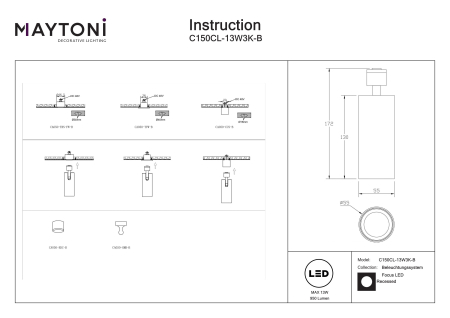 Luminaire Focus LED Negru Aluminiu 13W MAYTONI C150CL-13W3K-B [4]