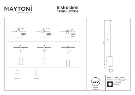 Luminaire Focus LED Negru Aluminiu 13W MAYTONI C152PL-13W3K-B [3]