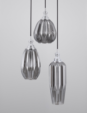 Lustra 3 pendule forme diferite sticla fumurie Wassy Ø27 cm, design modern clasic, 9066031 - Novaluce [1]