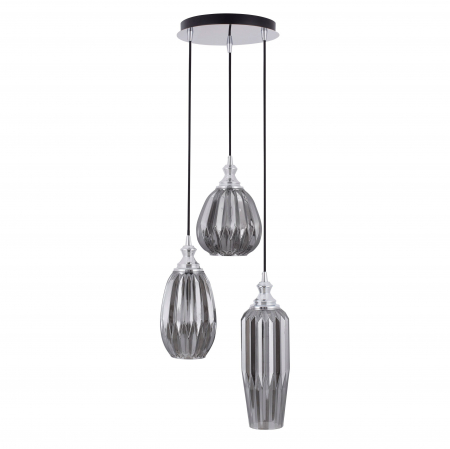 Promotii - Lustra 3 pendule forme diferite sticla fumurie Wassy Ø27 cm, design modern clasic, 9066031 - Novaluce