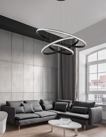 Lustra 3 piese rotunda neagra cu cristale acril Michai Ø78 cm LED dimabil, design lux, 9481093 - Novaluce [2]