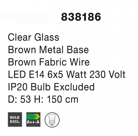 Lustra 6 pendule pe fir stil vintage Ester Ø40 cm forme diferite, sticla transparenta, metal negru, 838186 - Novaluce [3]
