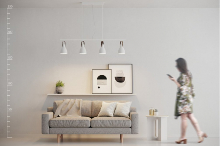 Lustra alba liniara cu 4 abajururi reglabile Hozan 94 cm, metal si piele, design modern, AZ 1282 - Azzardo [1]