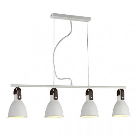 Lustre - Lustra alba liniara cu 4 abajururi reglabile Hozan 94 cm, metal si piele, design modern, AZ 1282 - Azzardo