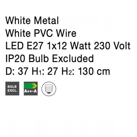 Lustra alba tip pendul Delfi, din metal, Ø 37 cm, inaltime reglabila, 9402572 - Novaluce [8]