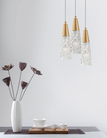 Lustra aurie 3 pendule sticla structurata Kisho, design elegant, bec G9, 9160193 - Novaluce [5]