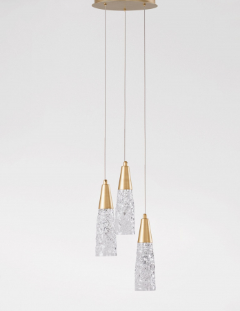 Lustra aurie 3 pendule sticla structurata Kisho, design elegant, bec G9, 9160193 - Novaluce [1]
