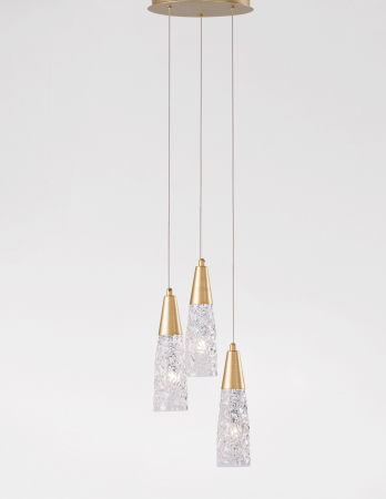 Lustra aurie 3 pendule sticla structurata Kisho, design elegant, bec G9, 9160193 - Novaluce [2]