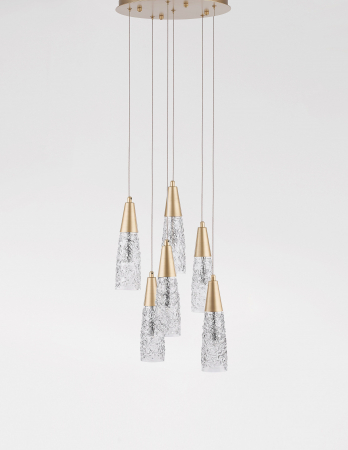 Lustra aurie 6 pendule sticla structurata Kisho, design elegant, bec G9, 9160196 - Novaluce [1]
