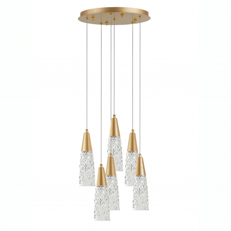 Lustre - Lustra aurie 6 pendule sticla structurata Kisho, design elegant, bec G9, 9160196 - Novaluce