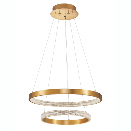 Lustre - Lustra aurie Aliz Ø60 cm cu doua pendule rotunde ajustabile si cristale, LED dimabil, design lux, 9862852 - Novaluce