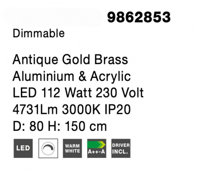 Lustra aurie Aliz Ø80 cm cu trei pendule rotunde ajustabile si cristale, LED dimabil, design lux, 9862853 - Novaluce [6]