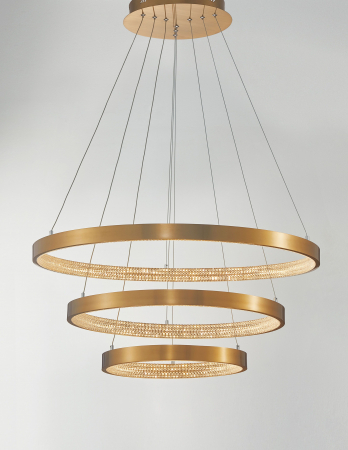 Lustra aurie Aliz Ø80 cm cu trei pendule rotunde ajustabile si cristale, LED dimabil, design lux, 9862853 - Novaluce [2]