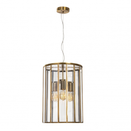 Lustre - Lustra aurie cilindrica Ivar 3xE27 cu pereti sticla transparenti, finisaj antichizat, 7252602 - Novaluce