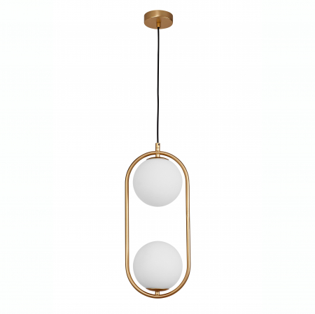 Lustre - Lustra aurie cu 2 globuri albe sticla Luna 20x48 cm, design modern, 9988171 - Novaluce