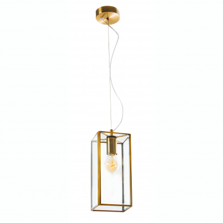 Lustre - Lustra aurie dreptunghiulara Ivar 1xE27 cu pereti sticla transparenti, finisaj antichizat, 7152603 - Novaluce