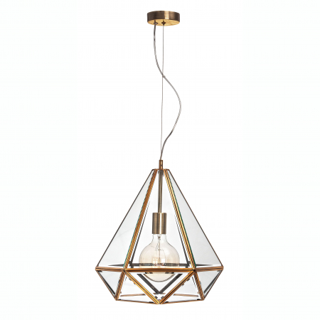 Promotii - Lustra aurie Ivar Diamond 40x44 cm, 1xE27 cu pereti sticla transparenti, finisaj antichizat, 7142801 - Novaluce