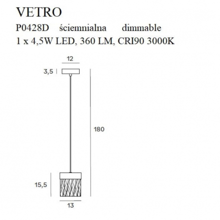 Lustra aurie LED Vetralico 15,5x13 cm, inaltime reglabila, metal/sticla, P0428D - Maxlight [1]