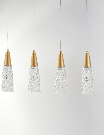 Lustra aurie liniara 5 pendule sticla structurata Kisho 80 cm, design elegant, bec G9, 9160195 - Novaluce [1]