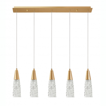 Lustre - Lustra aurie liniara 5 pendule sticla structurata Kisho 80 cm, design elegant, bec G9, 9160195 - Novaluce