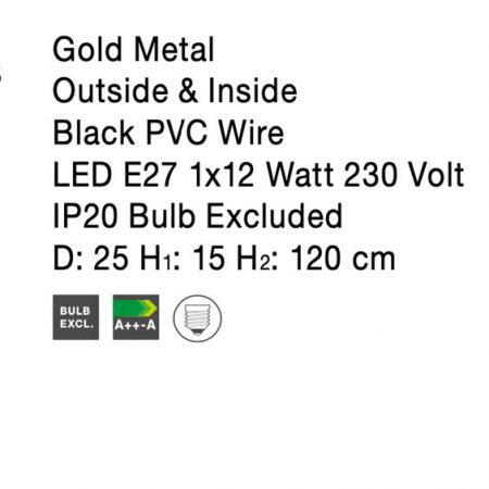 Lustra aurie/neagra moderna Hindia, pendul metal Ø 25 cm, inaltime reglabila, 9417053 - Novaluce [16]